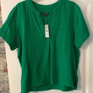 J. Crew Relaxed Green Blouse with Mandarin Collar